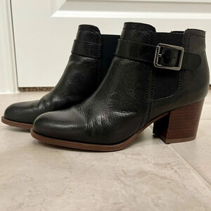 FRANCO SARTO Genuine Leather Black & Brown Heeled Booties with Buckle detail sz6